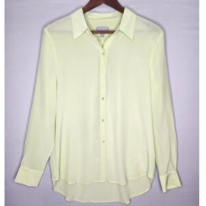 Pure Collection Womans Silk Blouse US Size 6 Lime Green Sheer Washable Button up